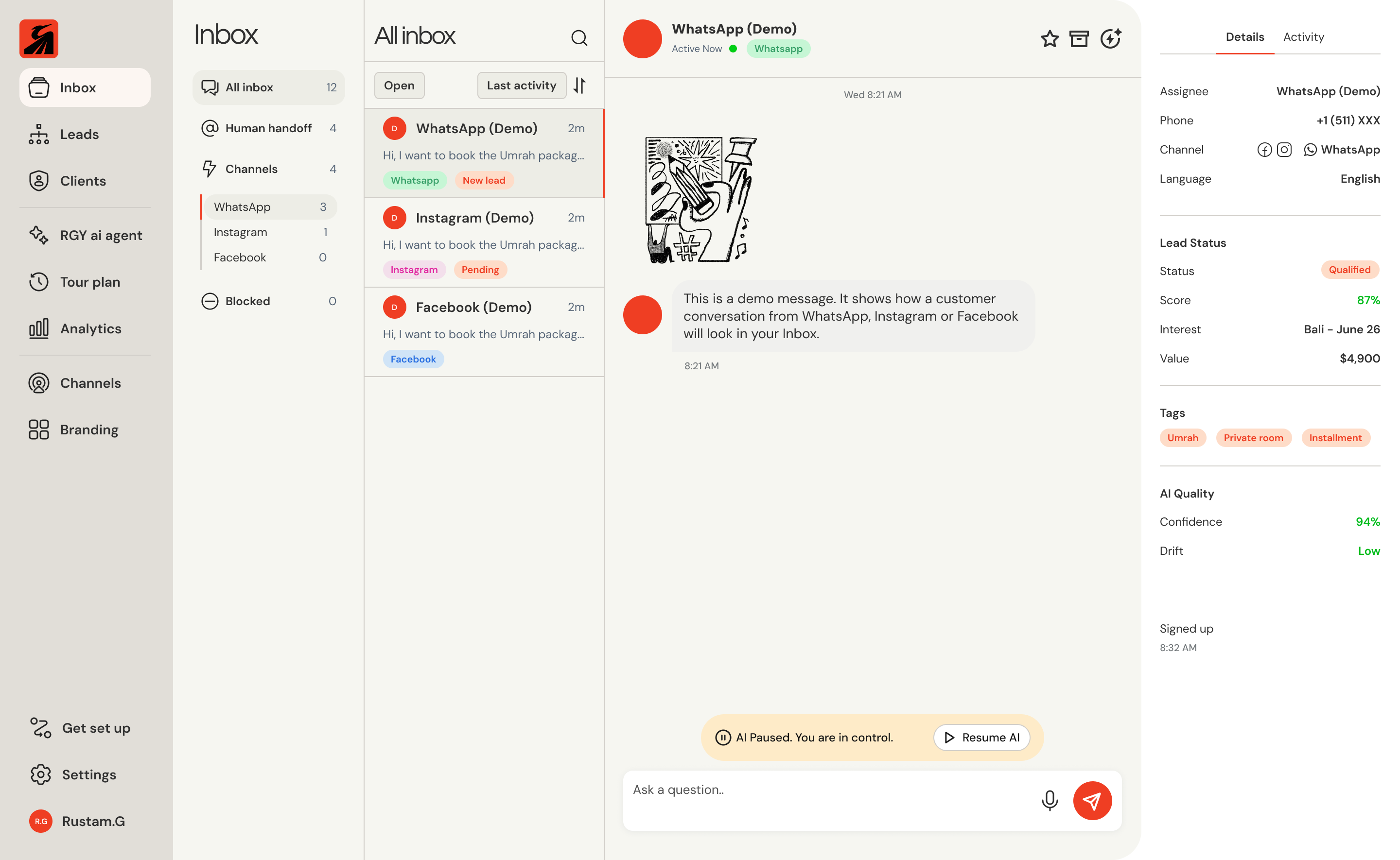 RGY CRM Inbox Önizləməsi
