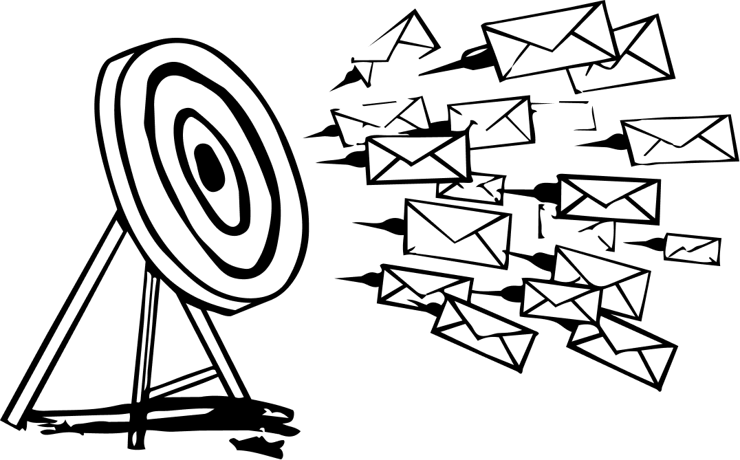 Illustration: a target surrounded by inbound message envelopes