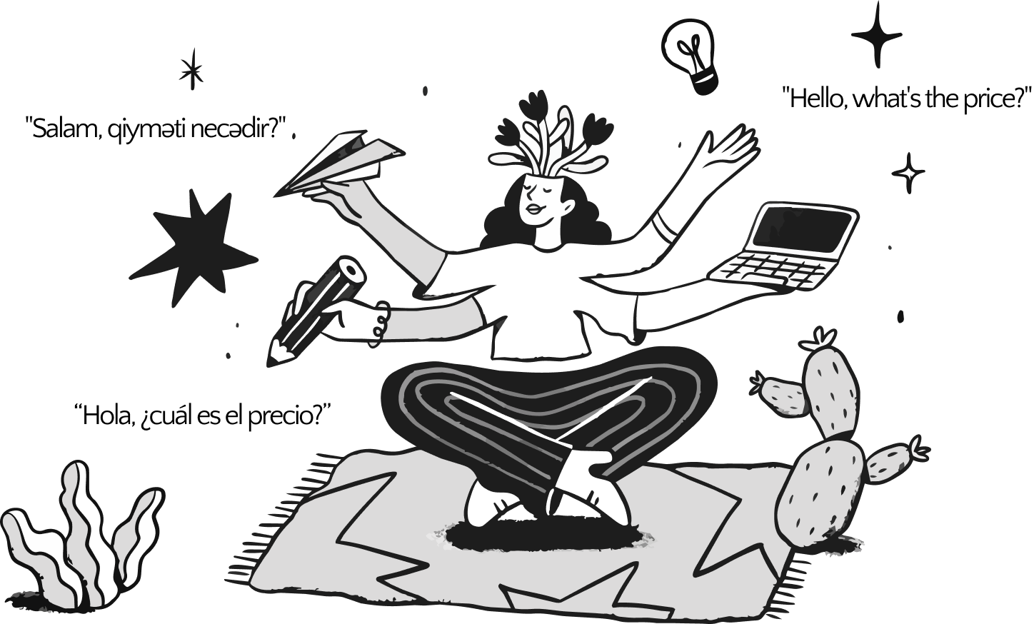 Illustration: a person receiving messages in multiple languages